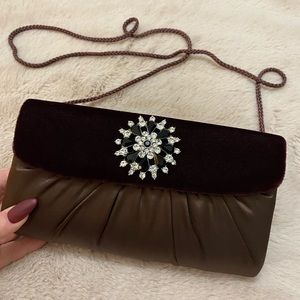 Brown Satin & Velvet Evening Purse Clutch